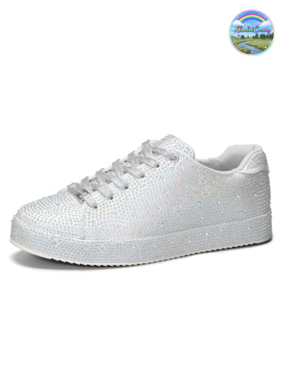 Women's Platform Rhinestone Sneakers Lace-Up Sparkly Tennis Shoes